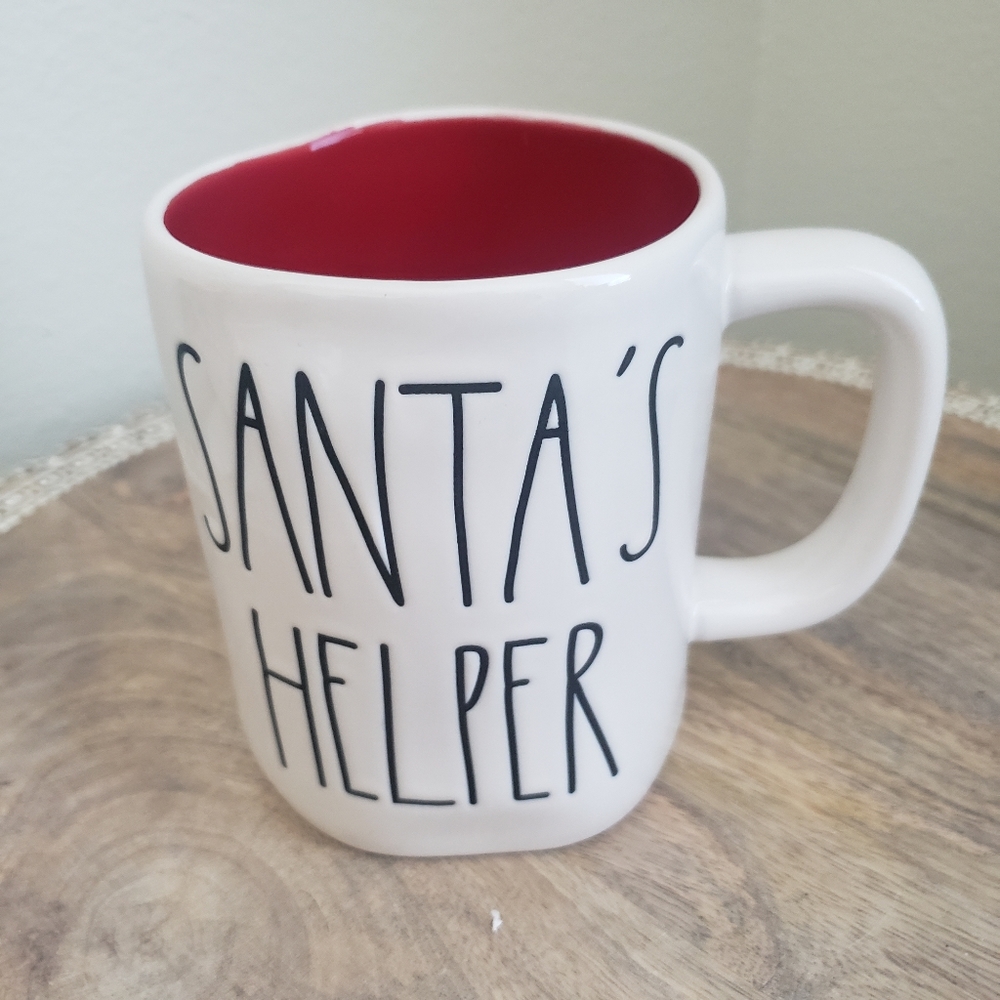 New Rae Dunn Santa's Helper Mug white black red